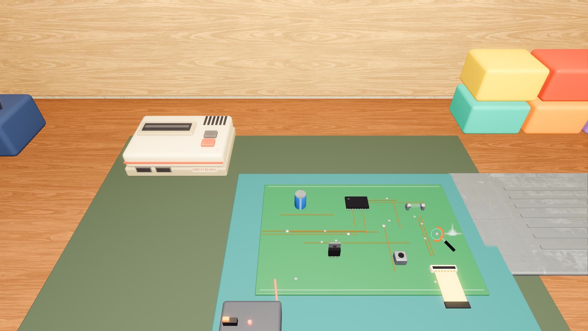 Repairing a console's circuit board on the workshop bench